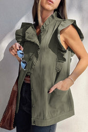 Green Bay Ruffled Patchwork Denim Jacket Vest