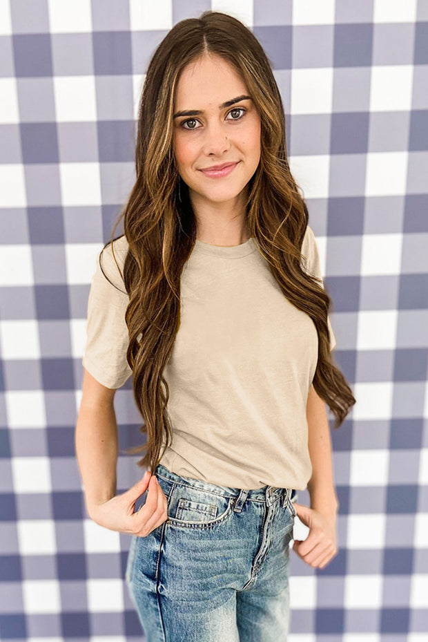 Camiseta de cuello redondo de color caqui liso