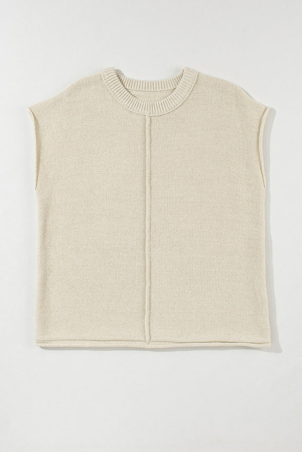 Oatmeal Solid Color Cap Sleeve Knitted Sweater