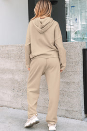 Jet Stream Lace Drawstring Pullover Hoodie and High Waist Pants Corduroy Suit