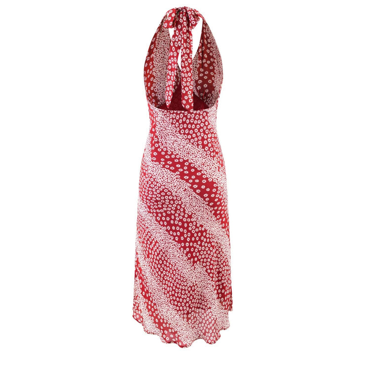 atmosphere maxi dress Romantic Printed V neck Slim Halter Dress Semi Formal 3/4 Sleeve Replen Inner grip Material:SILK