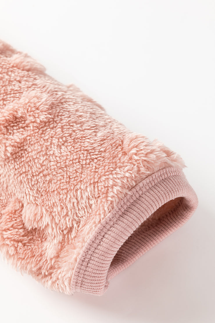 Conjunto de dos piezas holgado de polar con estampado de leopardo texturizado en rosa claro