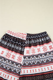 Black Retro Christmas Pattern Loose Pullover 2pcs Lounge Pant Set