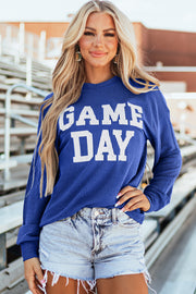 Bluing Corded GAME DAY Graphic Long Sleeve Crewneck Top