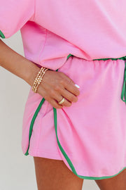 Bonbon Colorblock Edge Drop Shoulder T Shirt and Skort 2Pcs Set