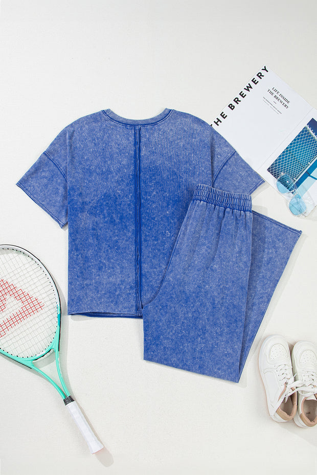 Lilac Floral Patch Exposed Seam Raw Edge Pants Set