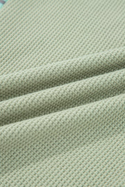 Meadow Mist Green Exposed Seam Waffle Striped Patchwork Baggy Pullover