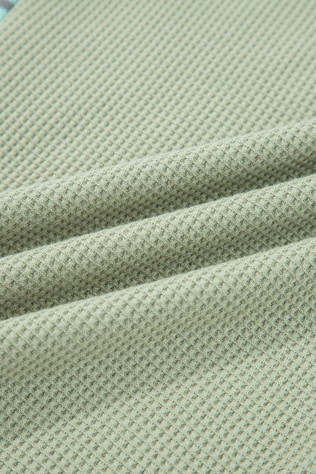 Meadow Mist Green Exposed Seam Waffle Striped Patchwork Baggy Pullover