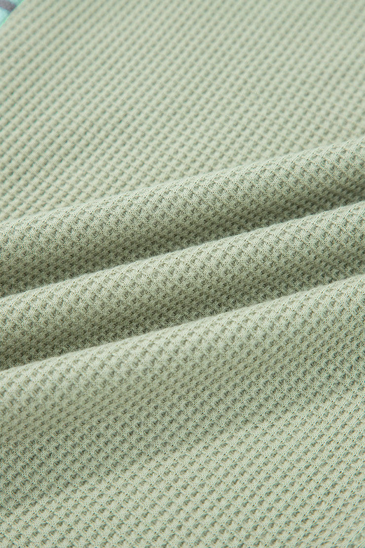 Meadow Mist Green Exposed Seam Waffle Striped Patchwork Baggy Pullover