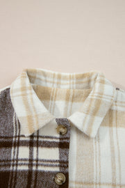 Multicolour Plaid Patchwork Side Pockets Buttoned Shacket