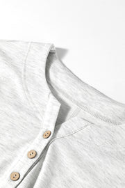 Light Grey Two Tone Contrast Waffle Knit Patched Buttoned V Neck Top