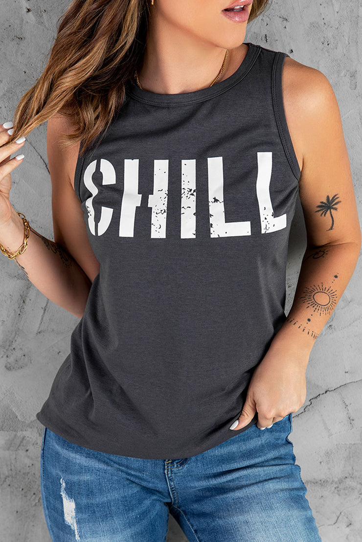 Camiseta sin mangas con estampado gráfico CHILL en gris