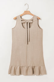 Smoke Gray Knot Scoop Back Ruffle Hem Sleeveless Mini Dress