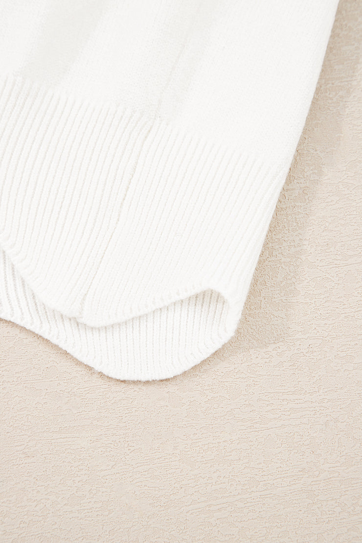 White Floral Embroidered Scallop Hem Cropped Sweater