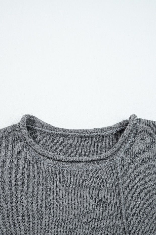 Medium Grey Raw Edge Uneven Hem Patchwork Drop Shoulder Sweater