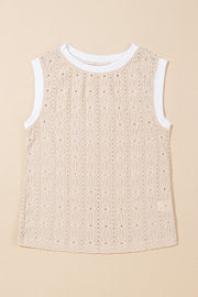 Camiseta sin mangas con cuello redondo y textura floral en color avena