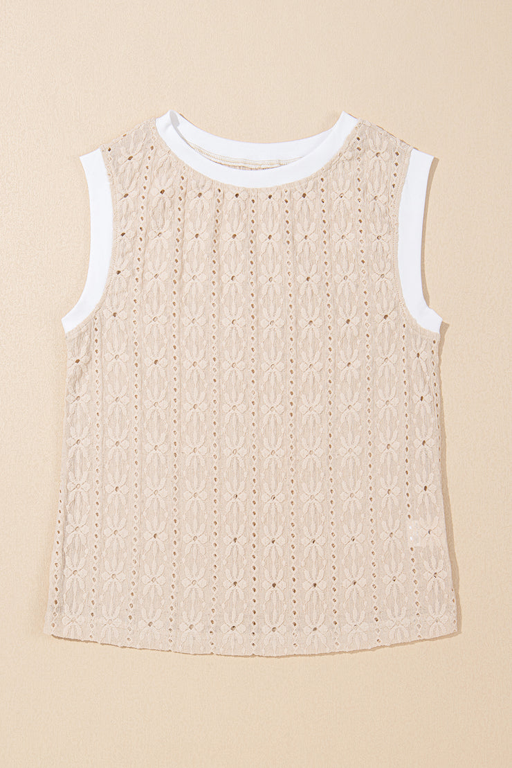 Camiseta sin mangas con cuello redondo y textura floral en color avena