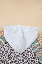 Multicolor Leopard Floral Patchwork Drawstring Hoodie