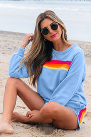 Beau Blue Striped Accent Pullover and Shorts Two Piece Casual Set