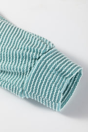 Light Blue Oversized Twist Ribbed Collared Henley Top with Roll up Sleeve