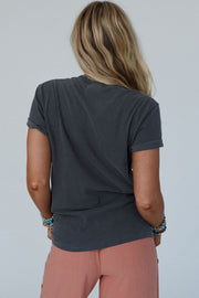 Camiseta con gráfico de moda occidental RISE WITH THE SUN en gris oscuro