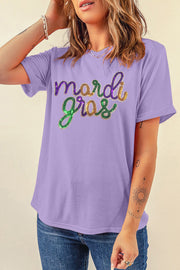 Camiseta gráfica de Mardi Gras con lentejuelas de glicina