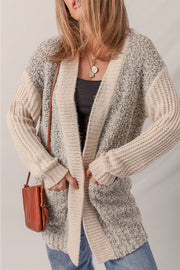 Color Block Side Pockets Open Front Cardigan