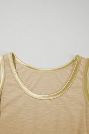 Tan Metallic Sheen Edge Scoop Neck Tank Top