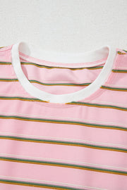 Pink Stripe Wide Short Sleeve Tee and Short Set