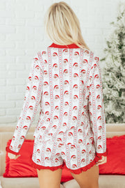 White Santa & Stripes Ruffle PJ Set