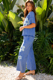 Lilac Floral Patch Exposed Seam Raw Edge Pants Set