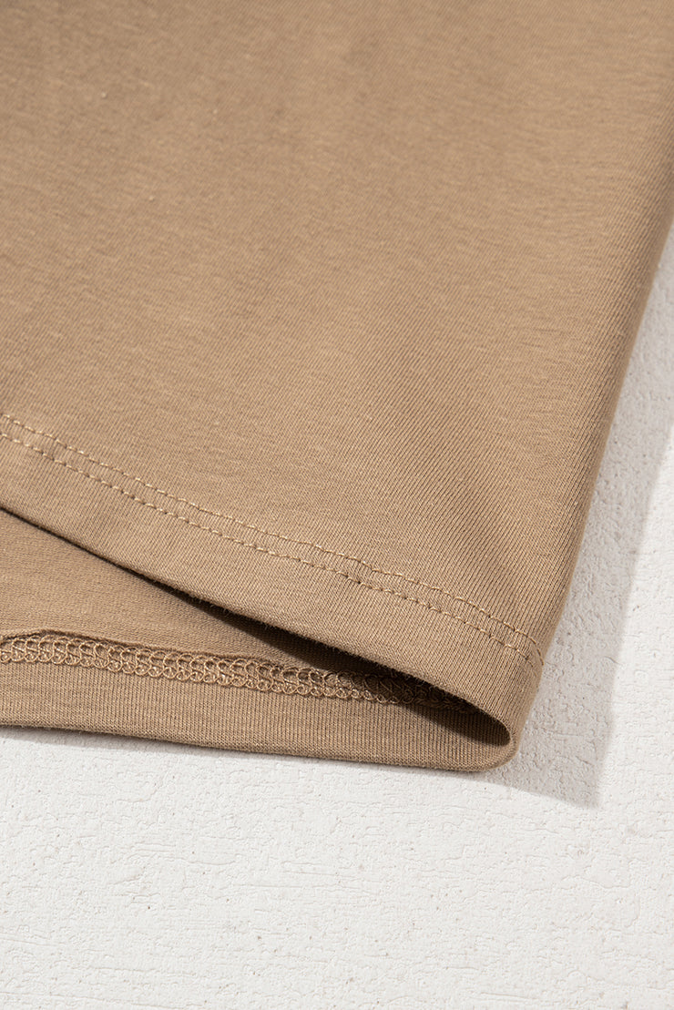 Pale Khaki Long Sleeve Buttons V Neck Slim Fit Top