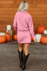 Pink Half Zip Sporty Pullover Mini Skirt 2pcs Outfit