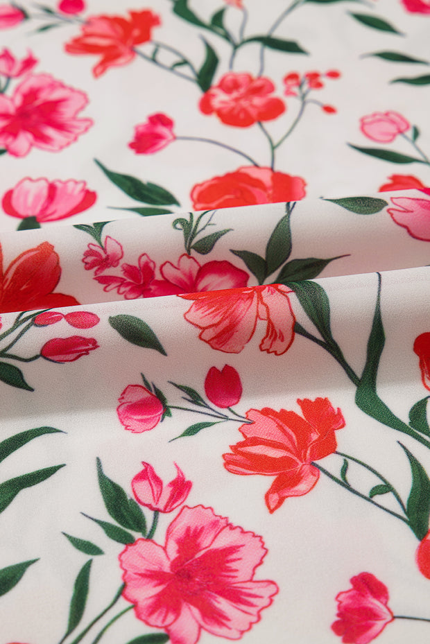 Pink Plus Size Floral Square Neck Puff Sleeve Ruffle Maxi Dress