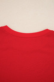 Fiery Red Varsity Stripe Detail Drop Shoulder Pullover Mini Skirt Set