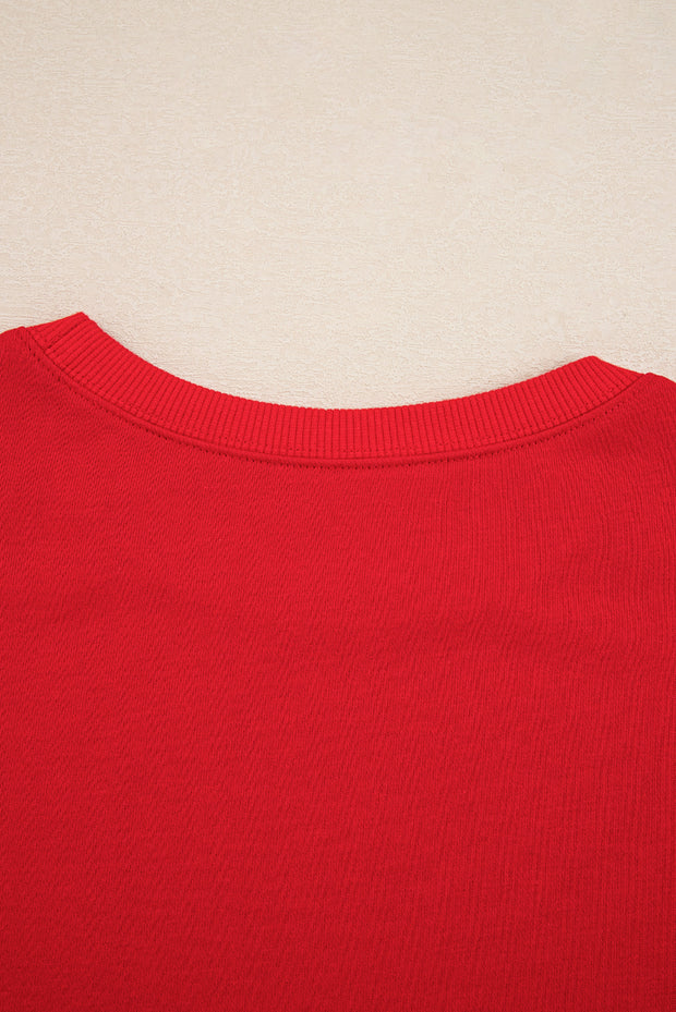 Fiery Red Varsity Stripe Detail Drop Shoulder Pullover Mini Skirt Set