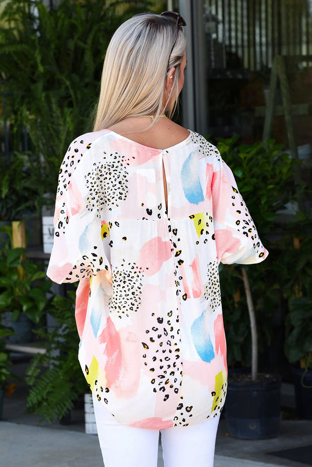 Top holgado con estampado mixto de acuarela de animales