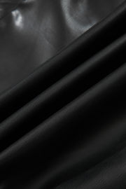 Black Double Flap Pocket Faux Leather Zip Up Stand Neck Vest