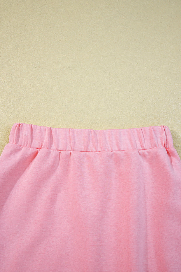 Pink Half Zip Sporty Pullover Mini Skirt 2pcs Outfit