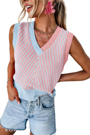 Light Pink Contrast Chevron Knit V Neck Sweater Vest