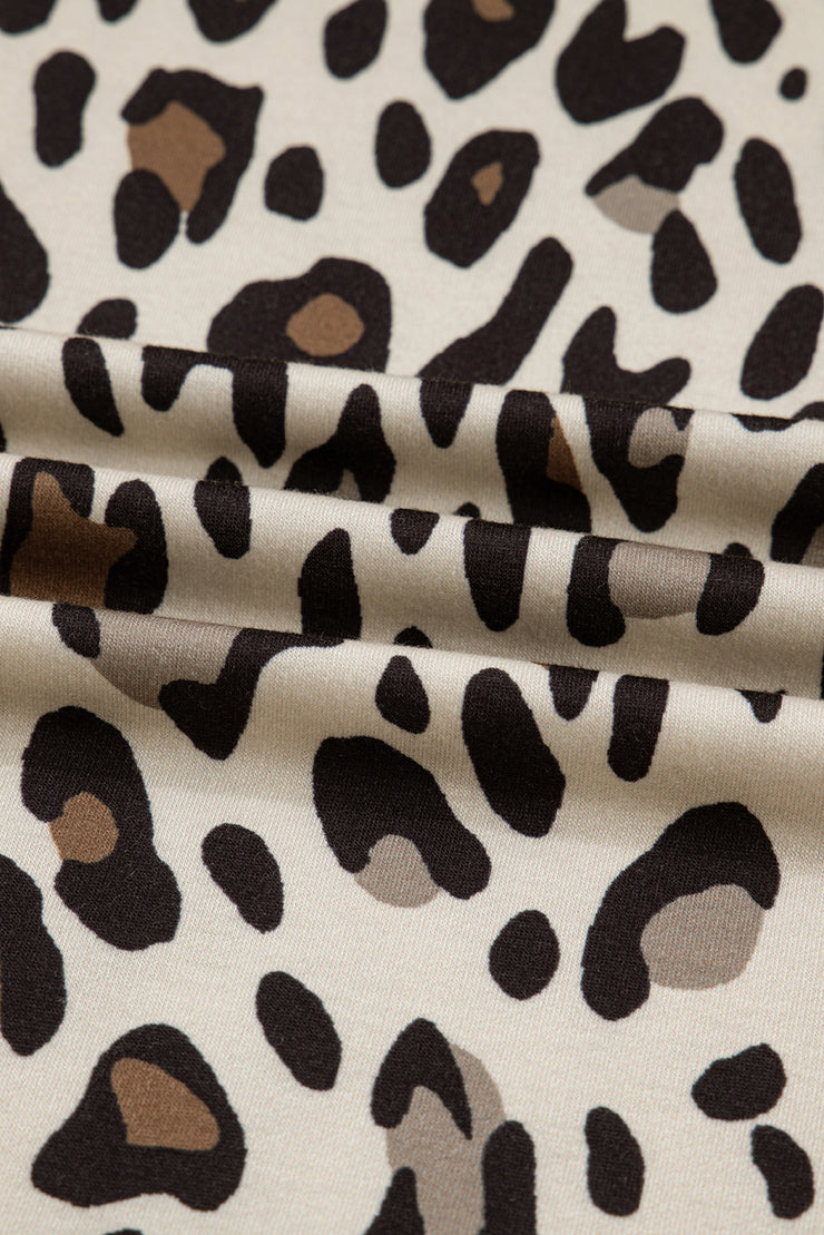 Khaki Leopard Wide Leg Cropped Pants