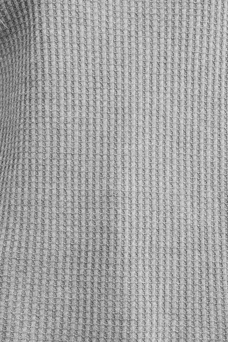 Gray Crew Neck Ribbed Trim Waffle Knit Top