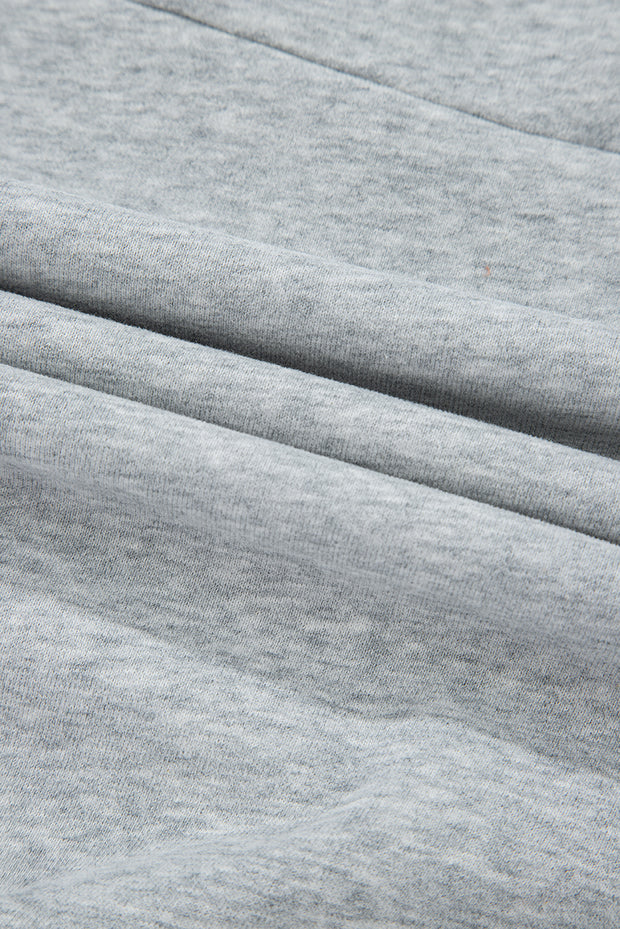 Gray Half Zipper Collared Drop Shoulder Side Slits Sweatshirt