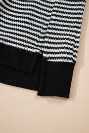 Black Stripe Ribbed Trim Drop Shoulder Long Sleeve Oversize Top