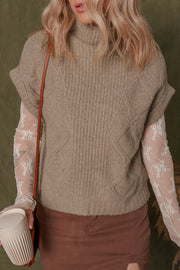 Smoke Gray Textured Knit High Neck Sweater T Shirt