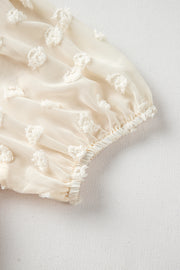 Apricot Polka Dot Mesh Puff Sleeve Textured Blouse