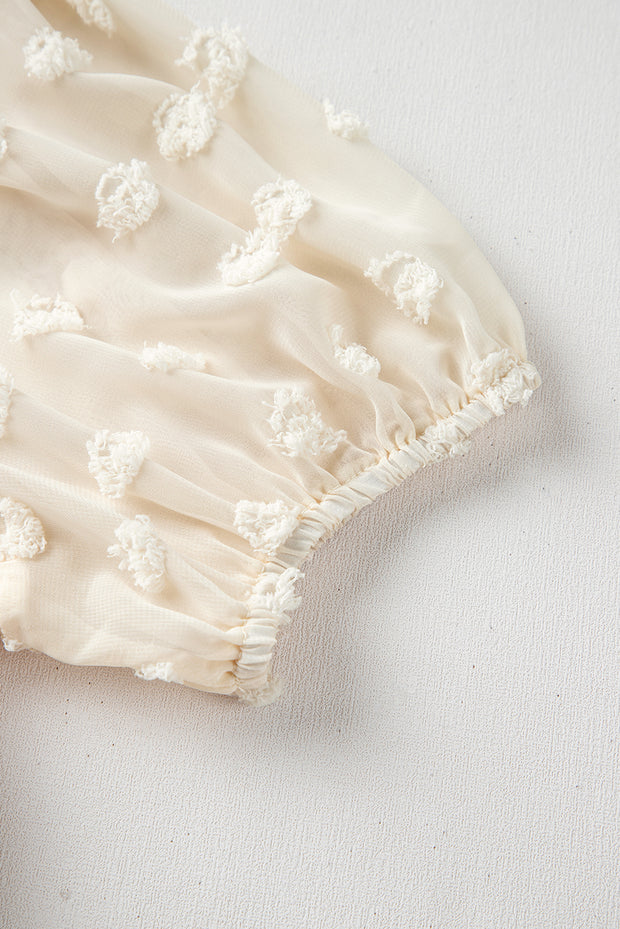 Apricot Polka Dot Mesh Puff Sleeve Textured Blouse