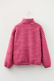 Pink Stripe Quarter Zip Fleece Oversize Sweatshirt