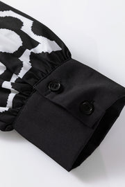 Black Polka Dot Floral Printed V Neck Long Sleeve Shift Mini Dress