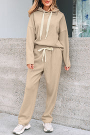 Jet Stream Lace Drawstring Pullover Hoodie and High Waist Pants Corduroy Suit